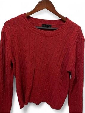 Love University Red Crewneck Cable-Knit Sweater